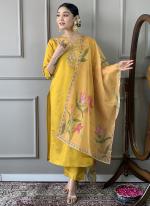 Viscose Chanderi Yellow Festival Wear Embroidery Work Readymade Straight Suit